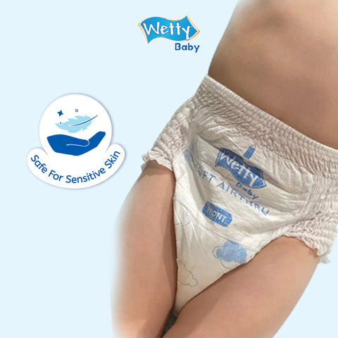 Wetty Baby Soft Airthru Baby Diapers Pants M50/L44/XL38/XXL32 (1 bag) Ultra light , 12H Dryness