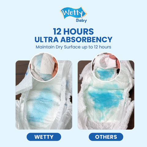 Wetty Baby Soft Airthru Baby Diapers Pants M50/L44/XL38/XXL32 (1 bag) Ultra light , 12H Dryness