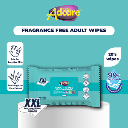 Adcare Adult/Bath Fragrance Free Wipes Wet Tissue Body Wipes (20's)
