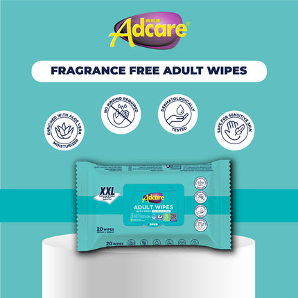 Adcare Adult/Bath Fragrance Free Wipes Wet Tissue Body Wipes (20's)