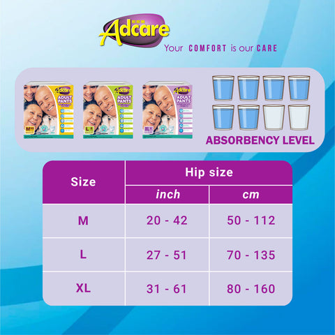 Pampers Jenis Seluar Pakai Dewasa Adcare (M 10/ L 8 / XL 6) 1Beg