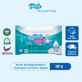 Wetty Biodegradable & Flushable Feminine Toilet Wet Tissue (1 x 10's)