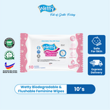 Wetty Biodegradable & Flushable Feminine Toilet Wet Tissue (1 x 10's)