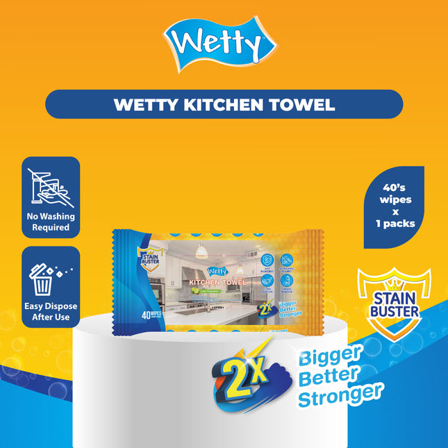 Wetty Kitchen Towel Multipurpose Kitchen Cleaner Wet Wipes Cleaning Wipes Tisu Basah (40's)