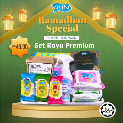 Ramadan Gift Box - Set Raya Premium (Wet Wipes + Kitchen Towel + Mosquito Wipes + Fabric Freshener)