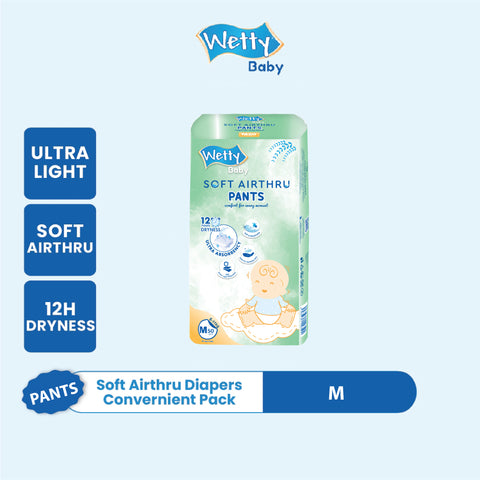 Wetty Baby Soft Airthru Baby Diapers Pants M50/L44/XL38/XXL32 (1 bag) Ultra light , 12H Dryness