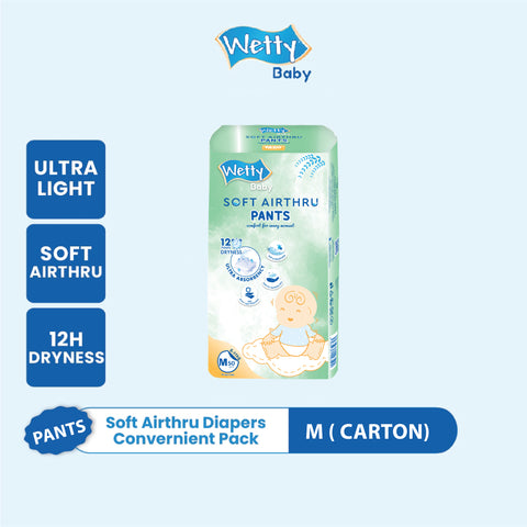 Wetty Baby Soft Airthru Baby Diapers Pants M50/L44/XL38/XXL32 (1 bag) Ultra light , 12H Dryness