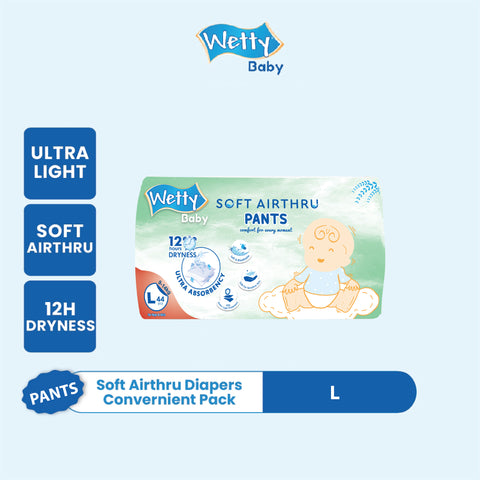 Wetty Baby Soft Airthru Baby Diapers Pants M50/L44/XL38/XXL32 (1 bag) Ultra light , 12H Dryness
