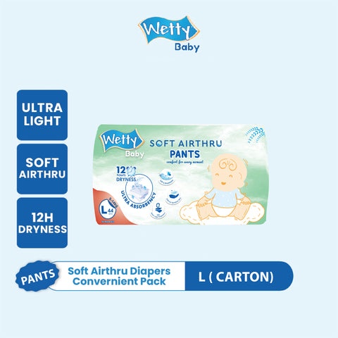 Wetty Baby Soft Airthru Baby Diapers Pants M50/L44/XL38/XXL32 (1 bag) Ultra light , 12H Dryness