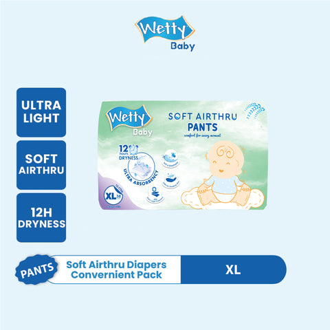 Wetty Baby Soft Airthru Baby Diapers Pants M50/L44/XL38/XXL32 (1 bag) Ultra light , 12H Dryness