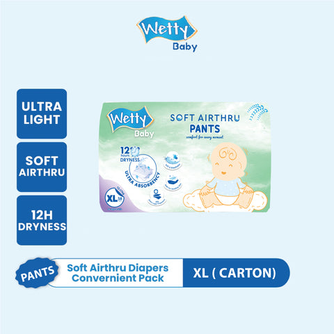 Wetty Baby Soft Airthru Baby Diapers Pants M50/L44/XL38/XXL32 (1 bag) Ultra light , 12H Dryness