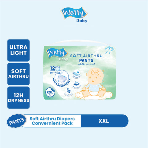 Wetty Baby Soft Airthru Baby Diapers Pants M50/L44/XL38/XXL32 (1 bag) Ultra light , 12H Dryness