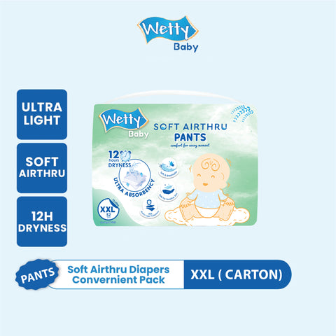 Wetty Baby Soft Airthru Baby Diapers Pants M50/L44/XL38/XXL32 (1 bag) Ultra light , 12H Dryness