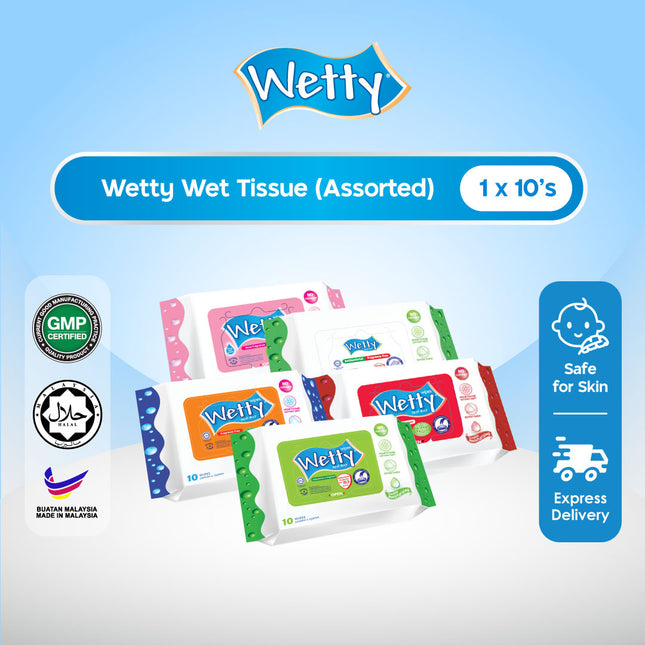 Wetty Wet Tissue Wet Wipes Tuala Basah Tebal Tisu Basah Baby Wipes (1 x 10’s)