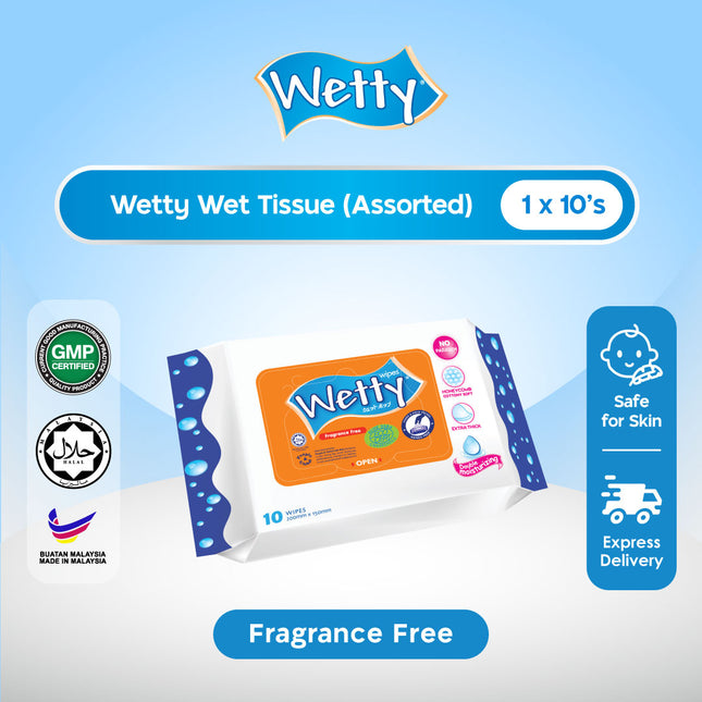 Wetty Wet Tissue Wet Wipes Tuala Basah Tebal Tisu Basah Baby Wipes (1 x 10’s)