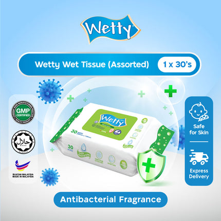 Wetty Antibacterial Fragrance Baby Wet Tissue Tisu Basah Baby Wipes (1 x 30’s)