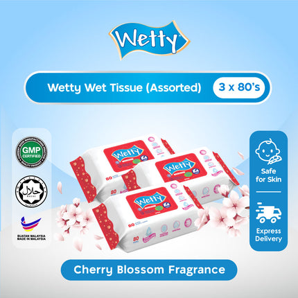 Wetty Wet Tissue Wet Wipes Tisu Basah Tebal Baby Wipes 濕紙巾 (3 Pack x 80's)