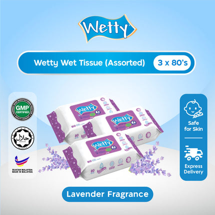 Wetty Wet Tissue Wet Wipes Tisu Basah Tebal Baby Wipes 濕紙巾 (3 Pack x 80's)