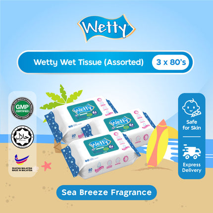 Wetty Wet Tissue Wet Wipes Tisu Basah Tebal Baby Wipes 濕紙巾 (3 Pack x 80's)