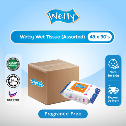 Wetty Wet Antibacterial Fragrance / Fragrance Free Tissue Wet Wipes Wet Tissue Tisu Basah (48 Pack x 30's/Carton)