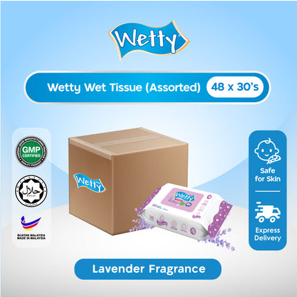 Wetty Wet Antibacterial Fragrance / Fragrance Free Tissue Wet Wipes Wet Tissue Tisu Basah (48 Pack x 30's/Carton)