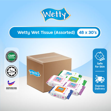 Wetty Wet Antibacterial Fragrance / Fragrance Free Tissue Wet Wipes Wet Tissue Tisu Basah (48 Pack x 30's/Carton)