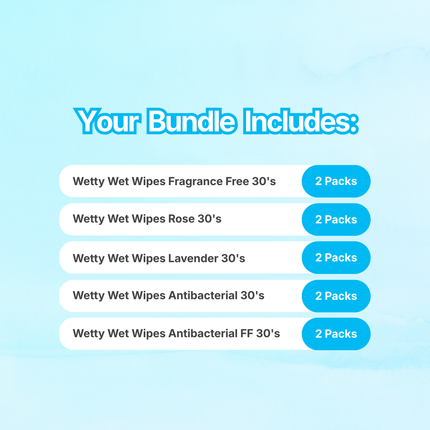 Wetty 30's Kit - Fragrance Free /Rose / Lavender/ Antibacterial Baby Wipes Extra Thick Halal Tisu Basah Baby Wipes 濕紙巾