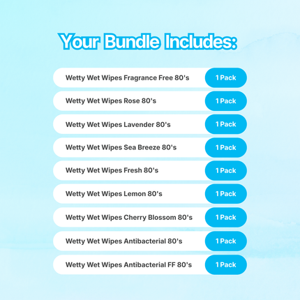 Wetty 80's Kit - Fragrance Free /Rose / Lavender/ Seabreeze/ Fresh/ Lemon/ Cherry Blossom/ Antibacterial Baby Wipes Extra Thick Halal Tisu Basah Baby Wipes 濕紙巾