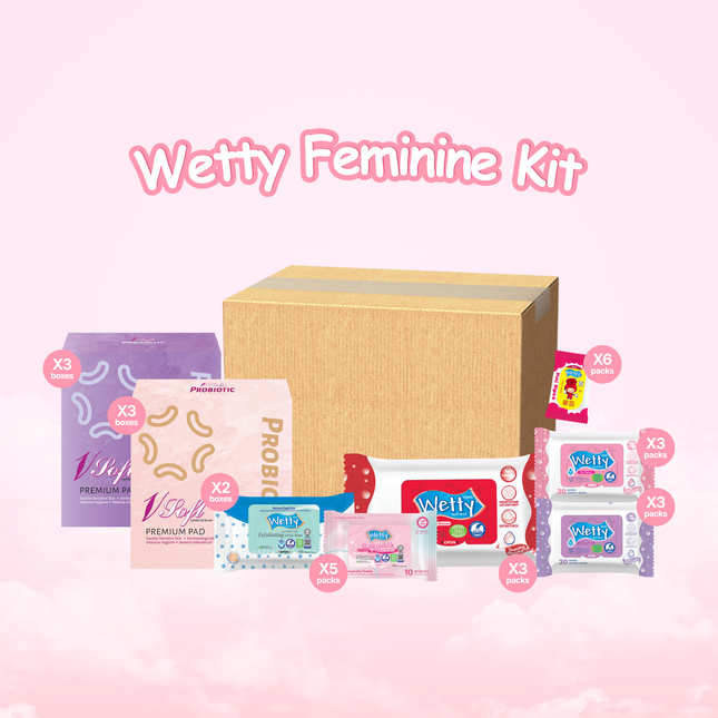 Wetty Feminine Kit | Feminine Hygiene Bundle | Sanitary Pads, Wet Wipes & Facial Wipes | Women's Essentials Malaysia