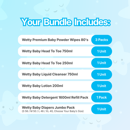Wetty Baby Starter Kit Combo A | Baby Essentials Bundle | Newborn Care Set | Baby Care Products Malaysia