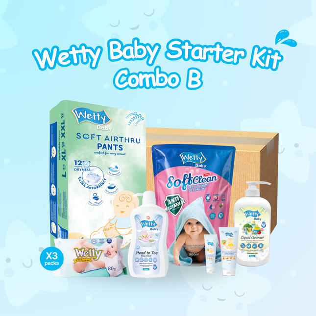 Wetty Baby Starter Kit Combo B | Baby Essentials Bundle | Newborn Starter Kit | Baby Care Set Malaysia