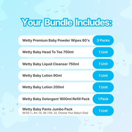 Wetty Baby Starter Kit Combo B | Baby Essentials Bundle | Newborn Starter Kit | Baby Care Set Malaysia