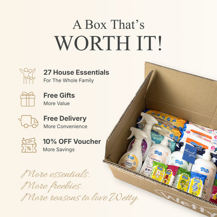 Wetty Household Essentials Box | Household Cleaning Products | Wet Wipes Bundle | Home Essentials Malaysia