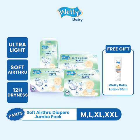 Wetty Baby Soft Airthru Baby Diapers Pants M50/L44/XL38/XXL32 (1 bag) Ultra light , 12H Dryness