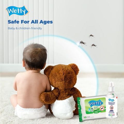 Wetty Mosquito Repellent Wet Wipes Anti Mosquito Wet Tissue Tisu Basah Anti Nyamuk 10's x 2 Pack
