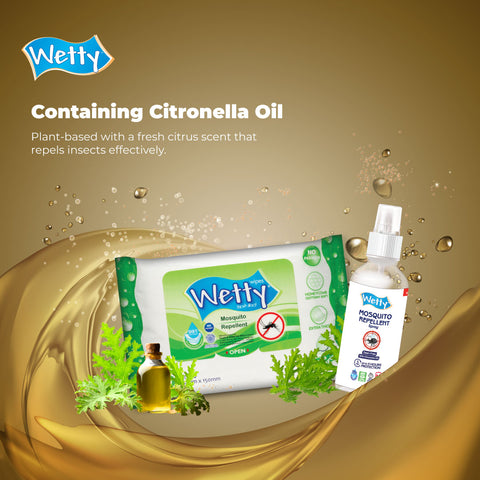 Wetty Mosquito Repellent Wet Wipes Anti Mosquito Wet Tissue Tisu Basah Anti Nyamuk 10's x 2 Pack