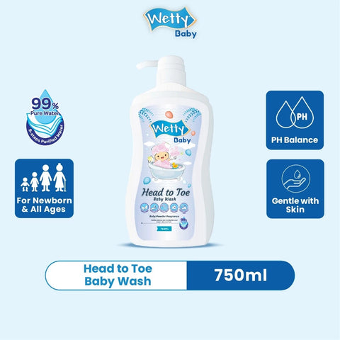 [COMBO] Wetty Baby Triple Pro Vitamin Baby Lotion (90ml) + Head To Toe Baby Wash (750ml) + Liquid Cleanser (750ml)