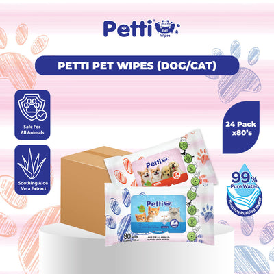 Petti Dog Cat Pet Wipes Extra Thick Wet Tissue Tuala Basah Tebal Tisu Basah Anjing Kucing (80's x 24 Bag) 1 Carton