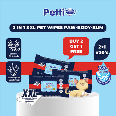 Petti Pet Wipes XXL 20s [BUY 2 GET 1 FREE]