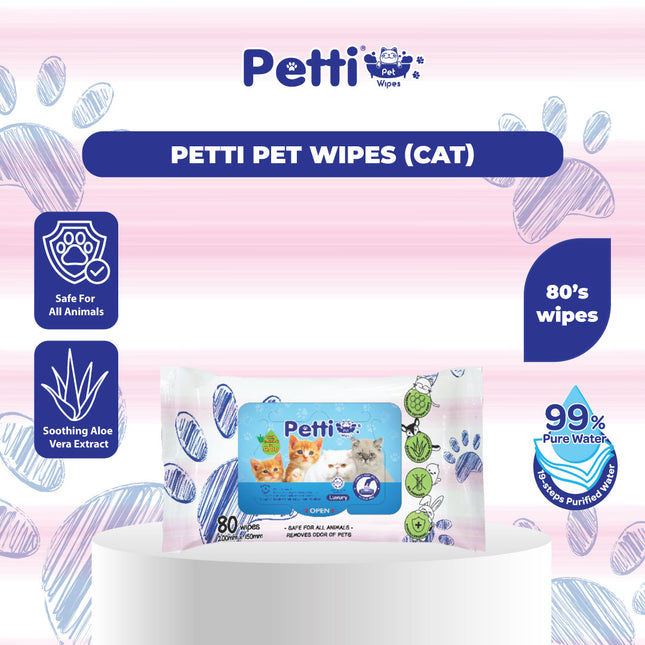 Petti Dog Cat Pet Wipes Extra Thick Wet Tissue Tuala Basah Tebal Tisu Basah Anjing Kucing (80’s)