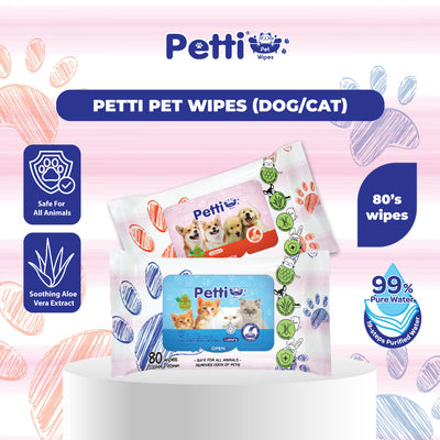Petti Dog Cat Pet Wipes Extra Thick Wet Tissue Tuala Basah Tebal Tisu Basah Anjing Kucing (80’s)