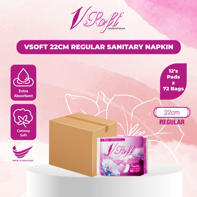 VSOFT Regular Sanitary Napkin Extra Absorbent Cottony Soft Unscented Feminine Care Protection Sanitary Pad (1 Carton)  5.0  8 ratings 19 Sold