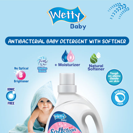 Baby Detergent Antibacterial With Softener Liquid Detergent Laundry Detergent Pencuci Baju Baby (2Bttl x 2.0L)