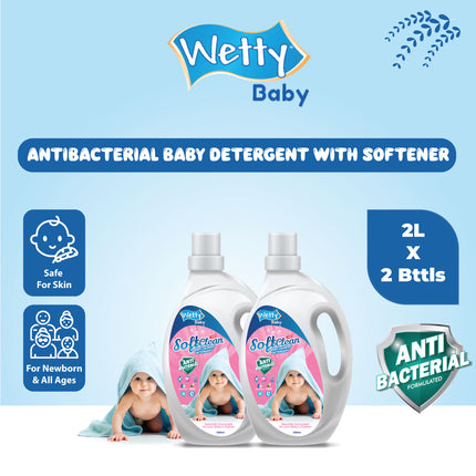 Baby Detergent Antibacterial With Softener Liquid Detergent Laundry Detergent Pencuci Baju Baby (2Bttl x 2.0L)